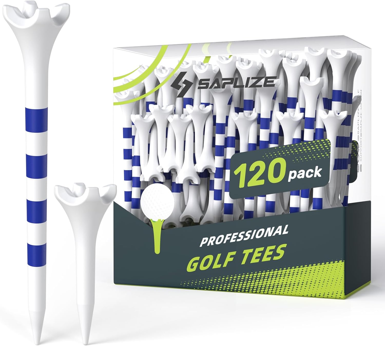 SAPLIZE 4-Prong Golf Tees – 120 Pack Durable Low-Friction Golf Tees (1-1/2" & 3-1/4")