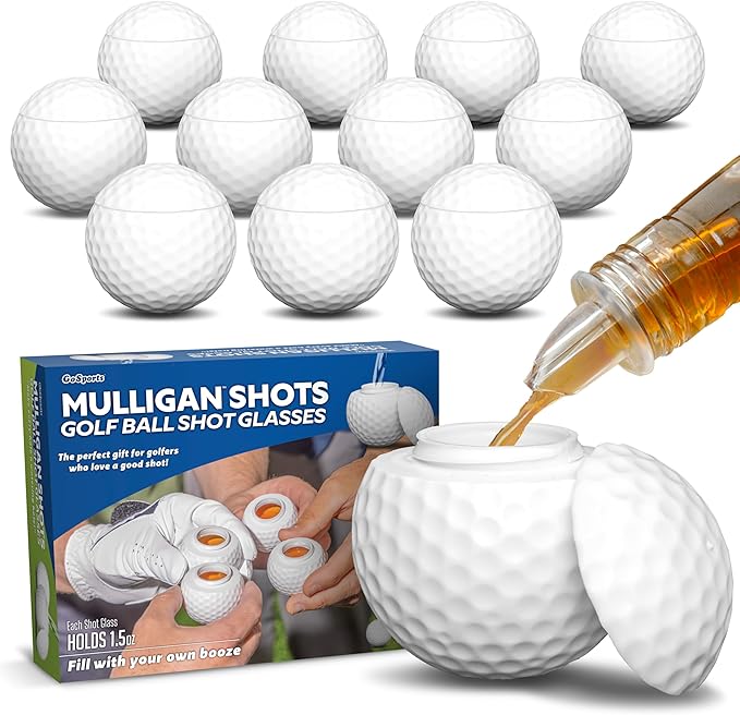 GoSports Mulligan Shots Golf Ball Shot Glasses – 12 Pack Funny Golf Gift Set